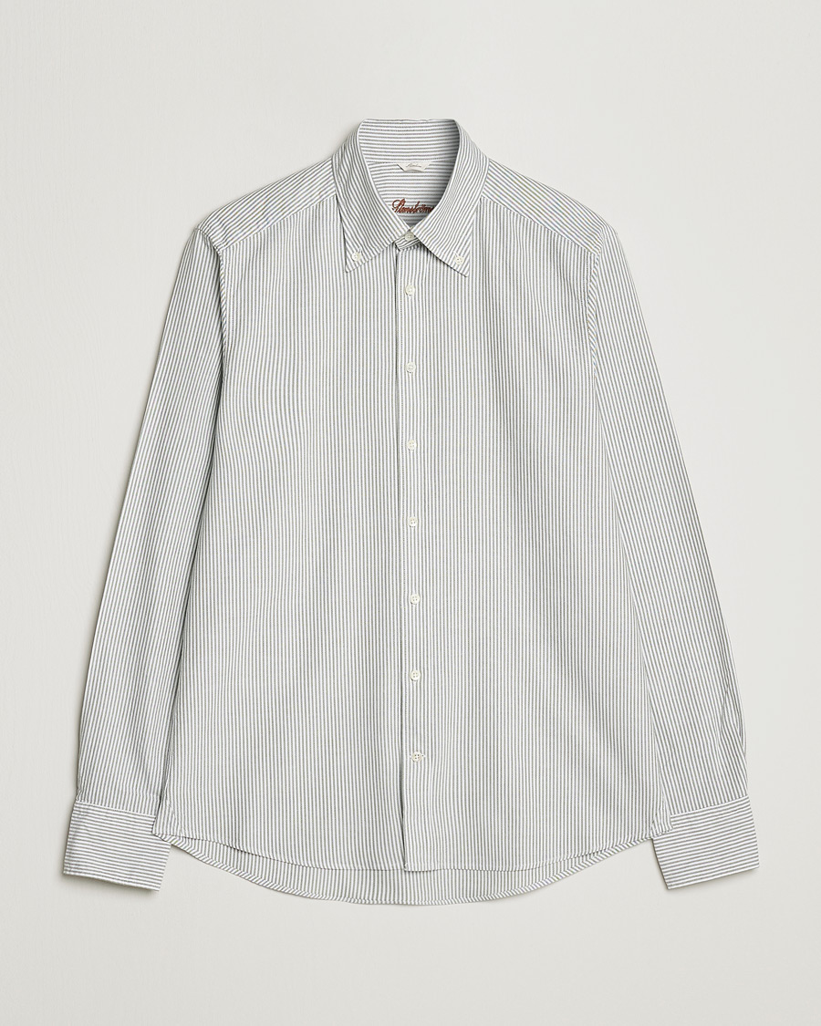 Heren | Overhemden | Stenströms | Slimline Washed Striped Oxford Shirt Green