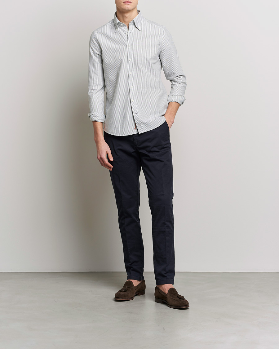 Heren | Overhemden | Stenströms | Slimline Washed Striped Oxford Shirt Green