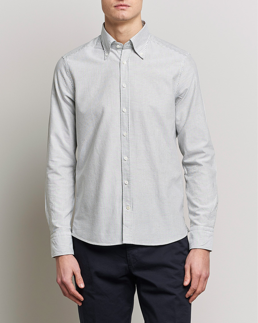 Heren | Overhemden | Stenströms | Slimline Washed Striped Oxford Shirt Green