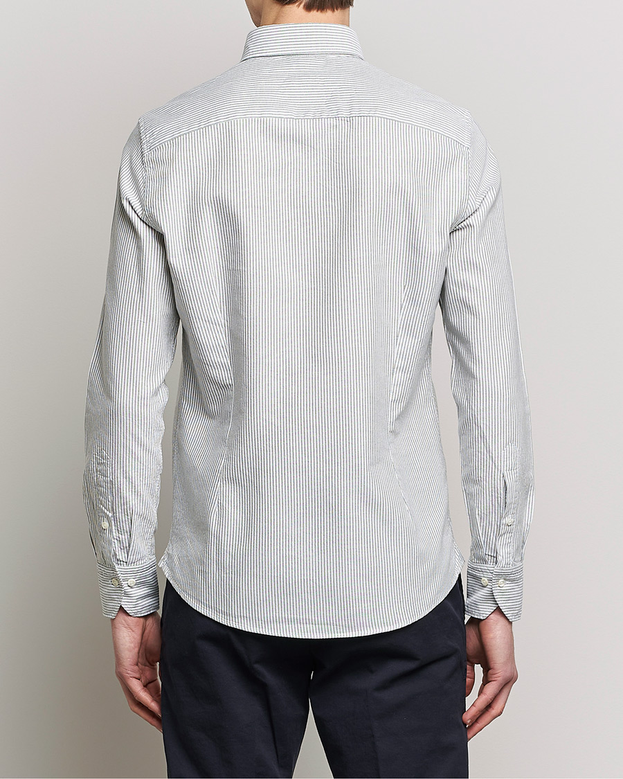 Heren | Overhemden | Stenströms | Slimline Washed Striped Oxford Shirt Green
