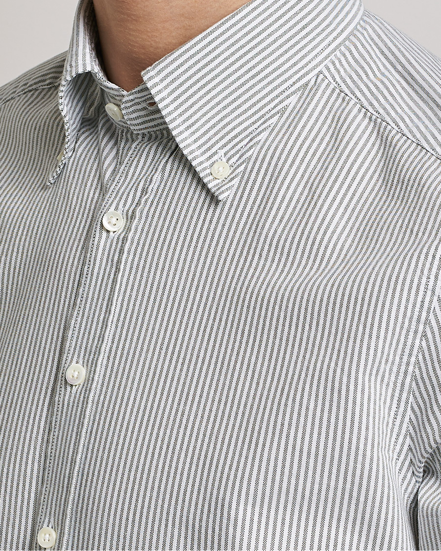 Heren | Overhemden | Stenströms | Slimline Washed Striped Oxford Shirt Green