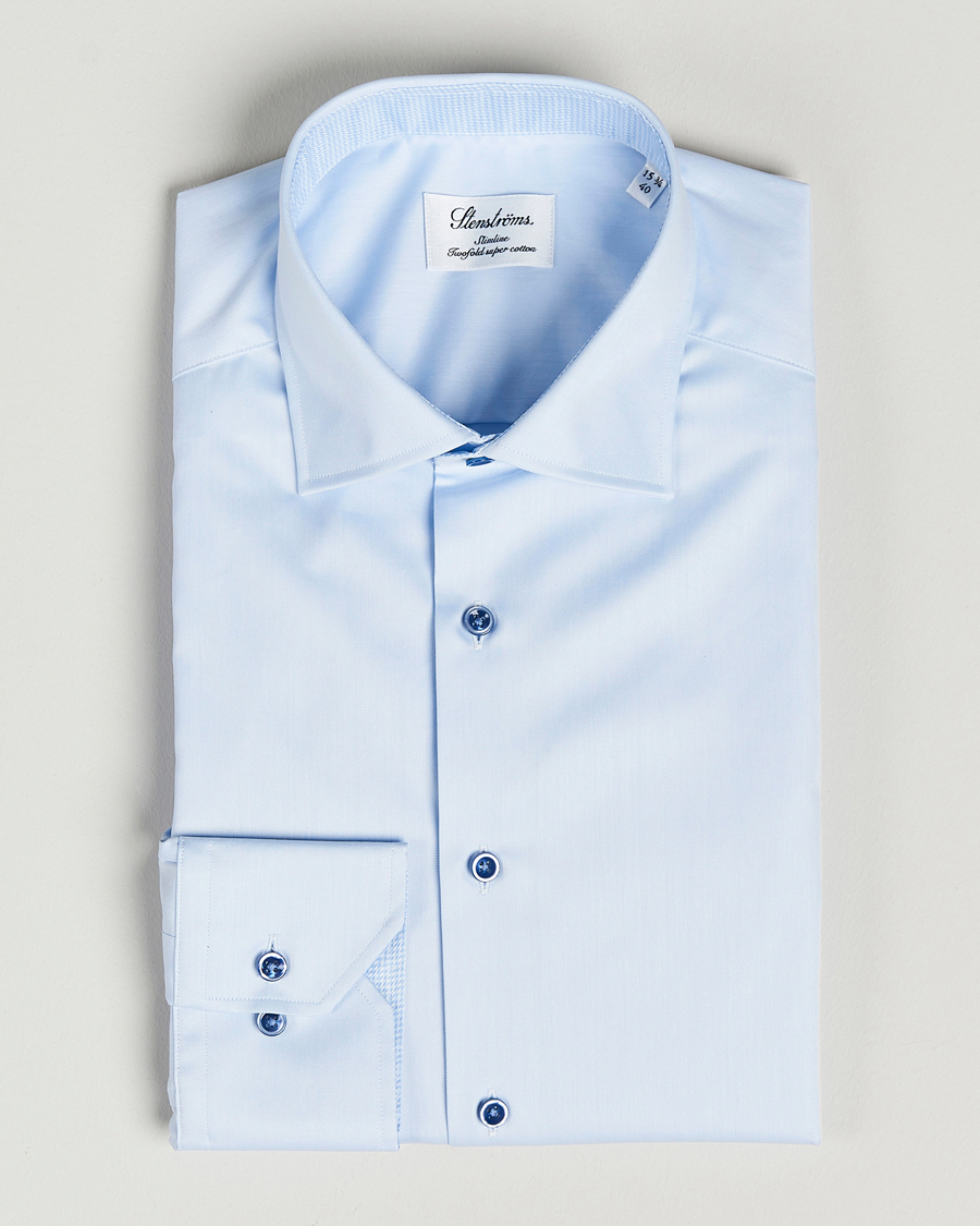 Heren | Overhemden | Stenströms | Slimline Cut Away Contrast Shirt Blue