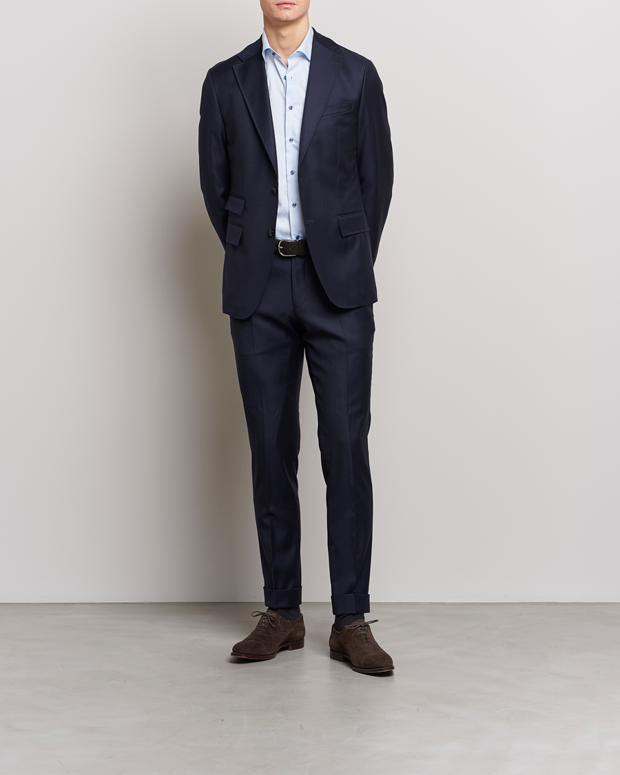 Heren | Zakelijke overhemden | Stenströms | Slimline Cut Away Contrast Shirt Blue