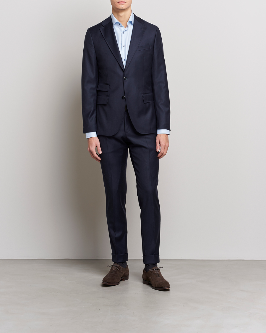 Heren | Zakelijke overhemden | Stenströms | Slimline Cut Away Houndstooth Shirt Blue