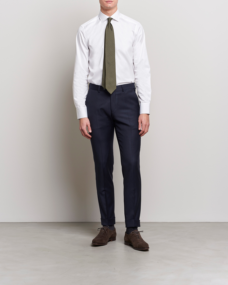Heren | Sale -20% | Stenströms | Slimline Cut Away Contrast Shirt White