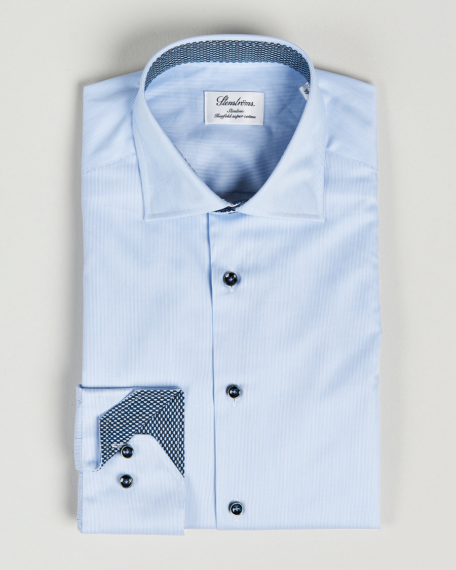 Heren | Overhemden | Stenströms | Slimline Cut Away Micro Stripe Contrast Shirt Blue