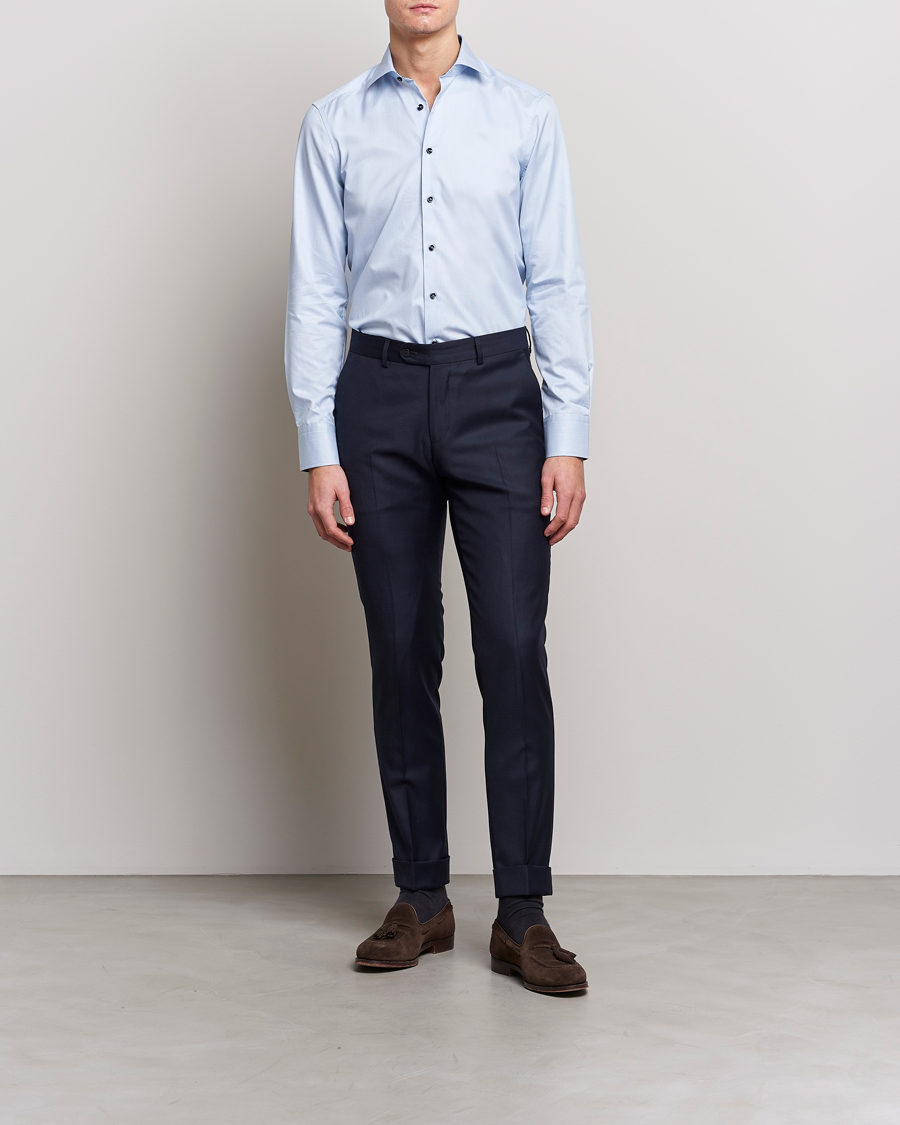 Heren | Formeel | Stenströms | Slimline Cut Away Micro Stripe Contrast Shirt Blue