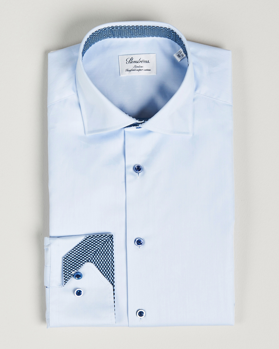 Heren | Overhemden | Stenströms | Slimline Cut Away Contrast Shirt Blue