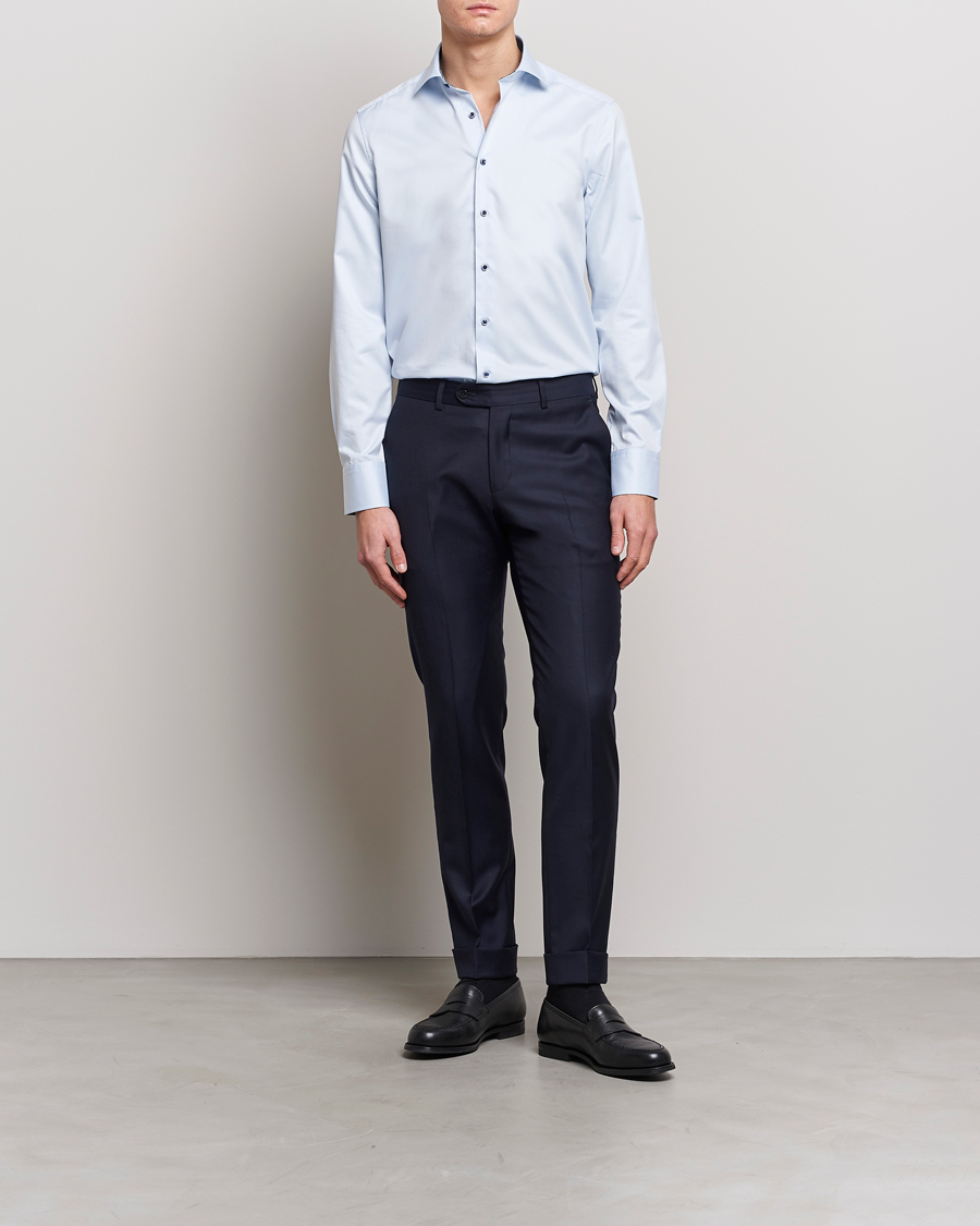Heren | Overhemden | Stenströms | Slimline Cut Away Contrast Shirt Blue