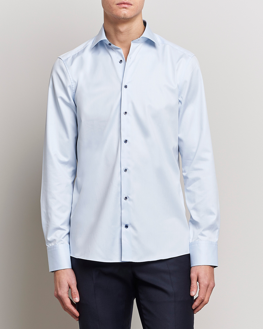 Heren | Overhemden | Stenströms | Slimline Cut Away Contrast Shirt Blue
