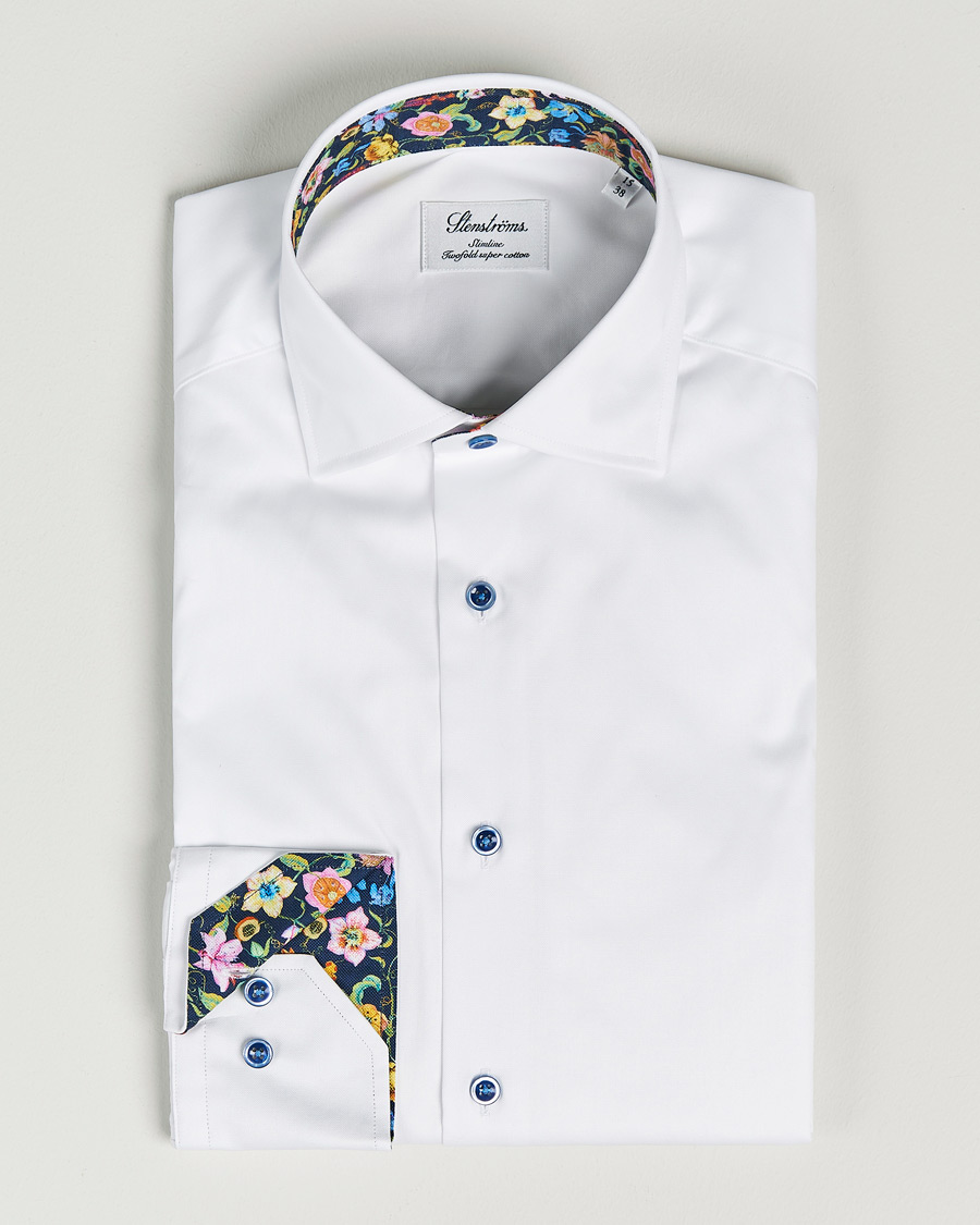 Heren | Overhemden | Stenströms | Slimline Cut Away Contrast Shirt White