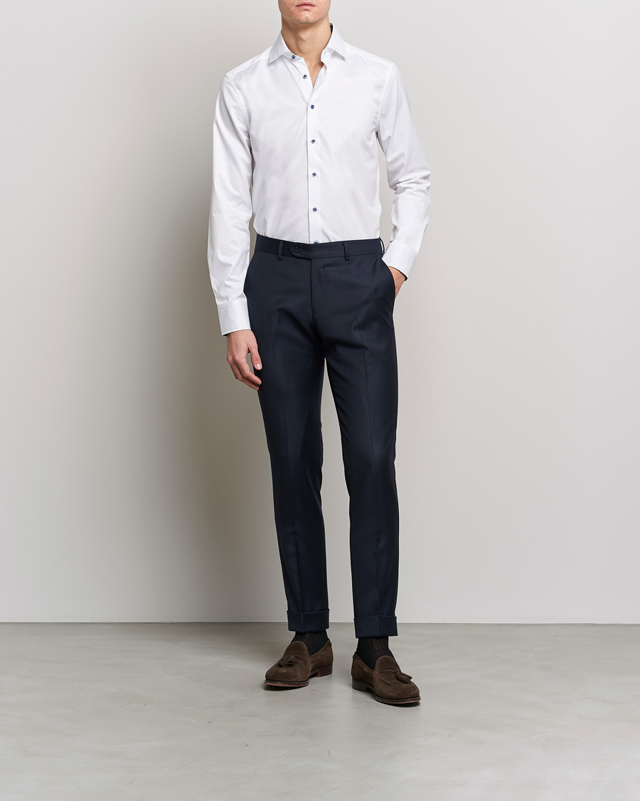Heren | Overhemden | Stenströms | Slimline Cut Away Contrast Shirt White