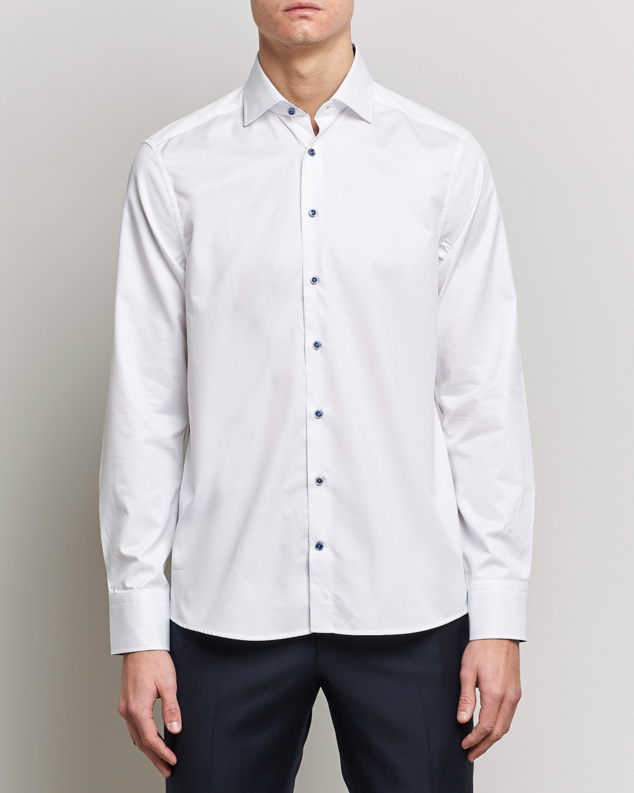 Heren | Overhemden | Stenströms | Slimline Cut Away Contrast Shirt White