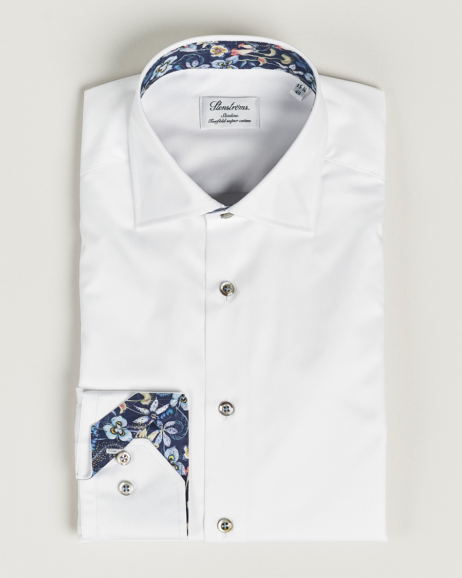 Heren | Overhemden | Stenströms | Slimline Cut Away Contrast Shirt White