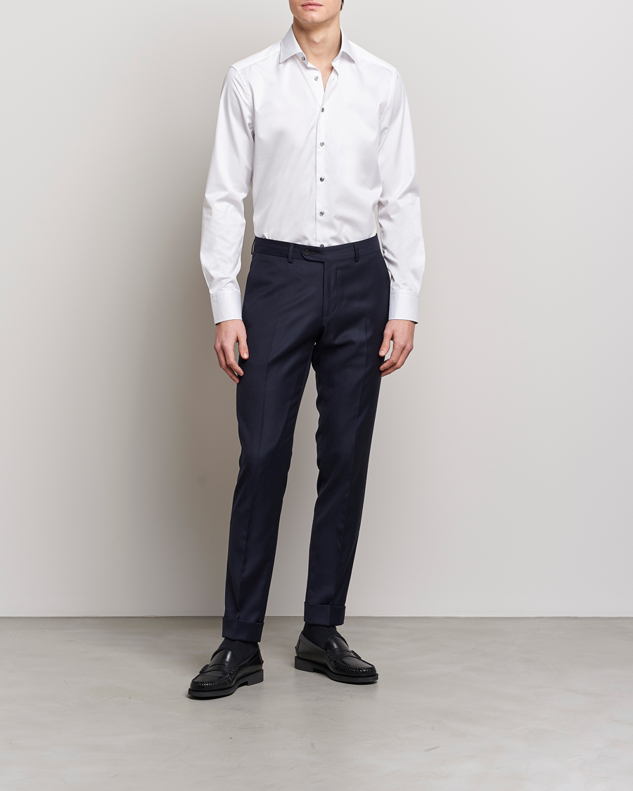 Heren | Overhemden | Stenströms | Slimline Cut Away Contrast Shirt White