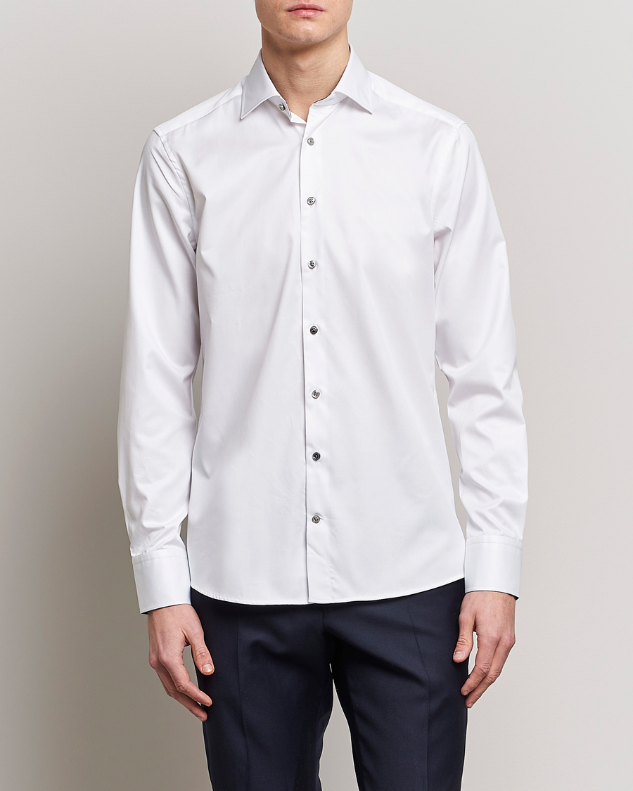 Heren | Overhemden | Stenströms | Slimline Cut Away Contrast Shirt White