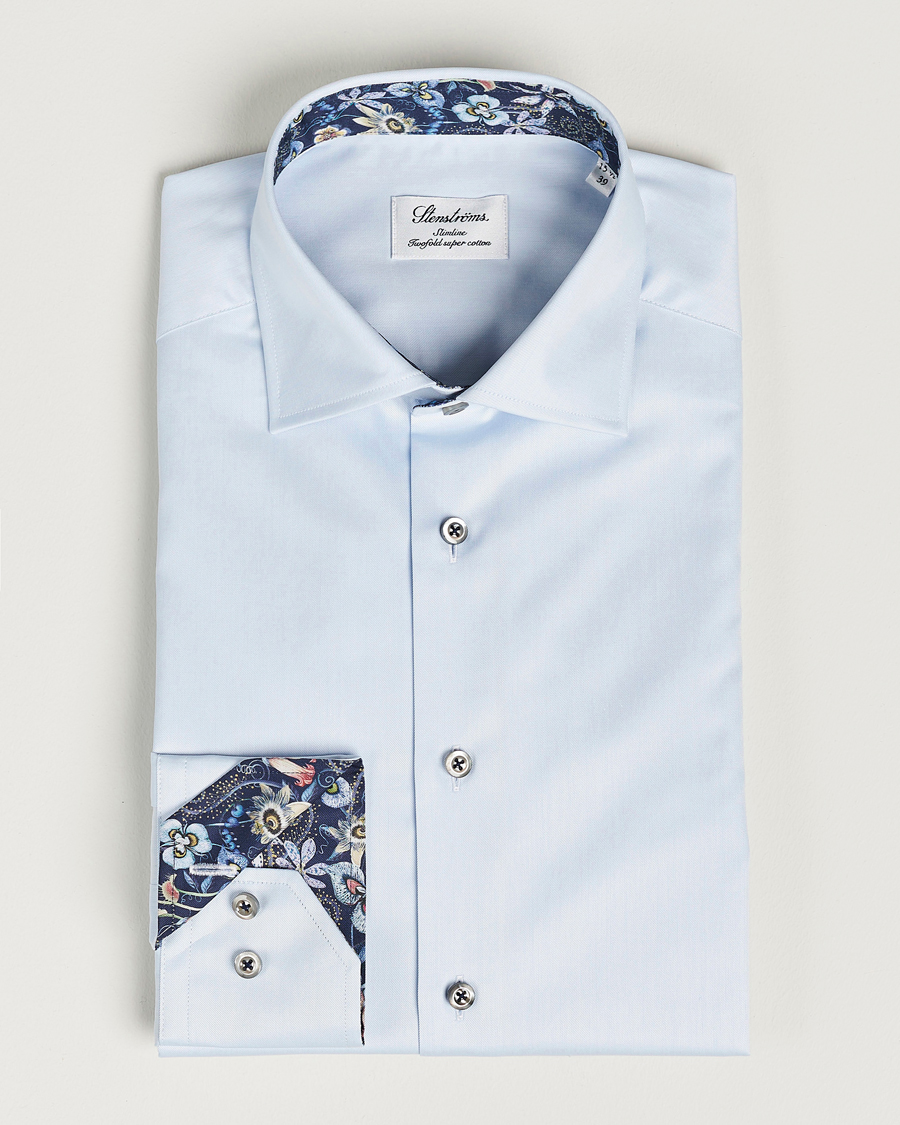 Heren | Overhemden | Stenströms | Slimline Cut Away Contrast Shirt Blue