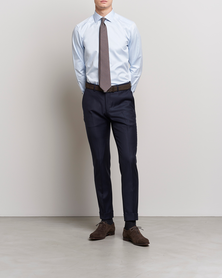 Heren | Overhemden | Stenströms | Slimline Cut Away Contrast Shirt Blue