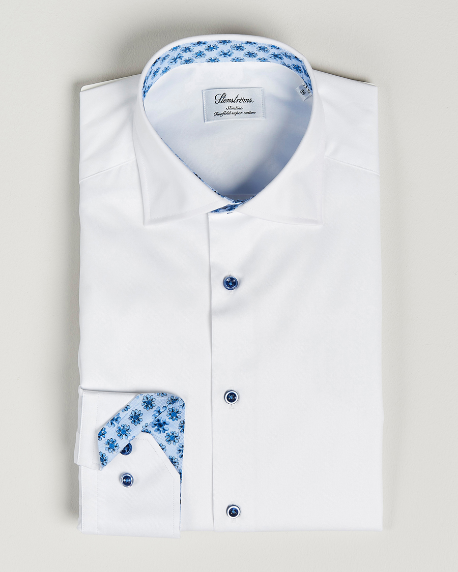 Heren | Overhemden | Stenströms | Slimline Cut Away Contrast Shirt White
