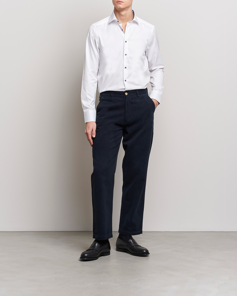 Heren | Overhemden | Stenströms | Slimline Cut Away Contrast Shirt White