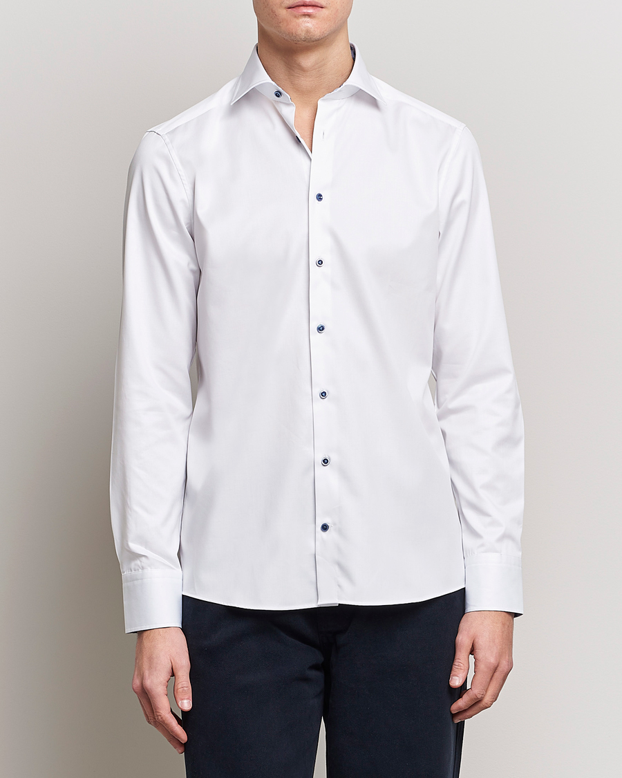 Heren | Overhemden | Stenströms | Slimline Cut Away Contrast Shirt White