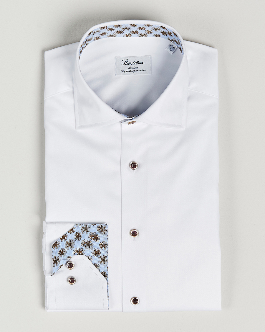 Heren | Overhemden | Stenströms | Slimline Cut Away Contrast Shirt White