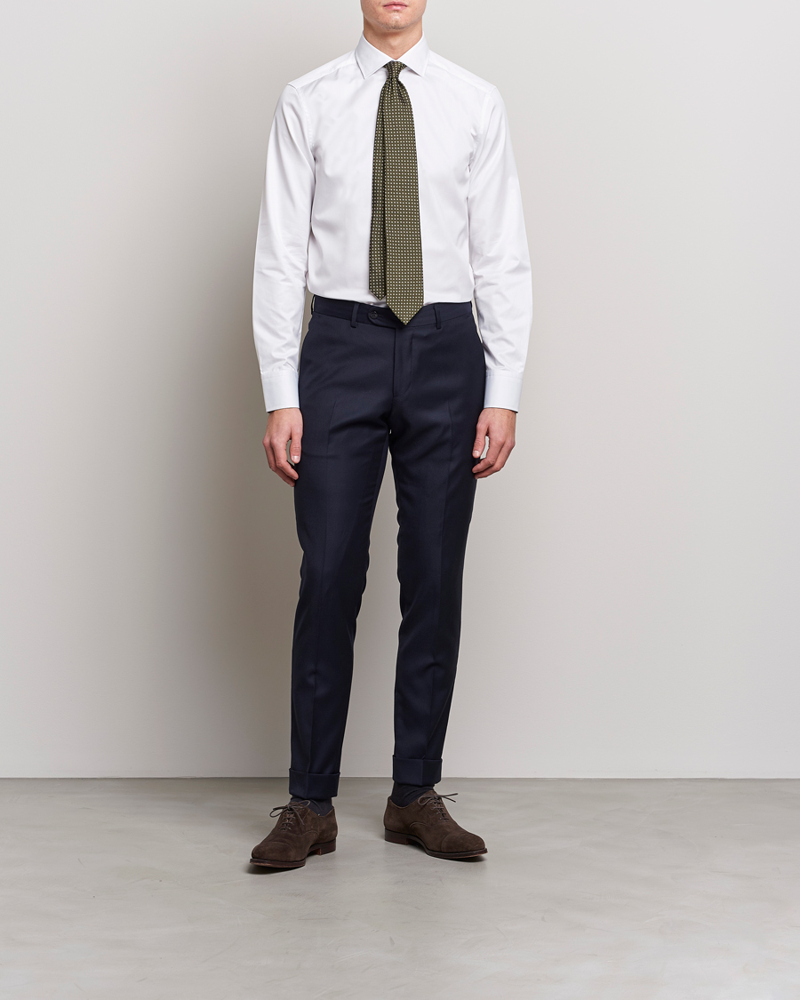 Heren | Overhemden | Stenströms | Slimline Cut Away Contrast Shirt White