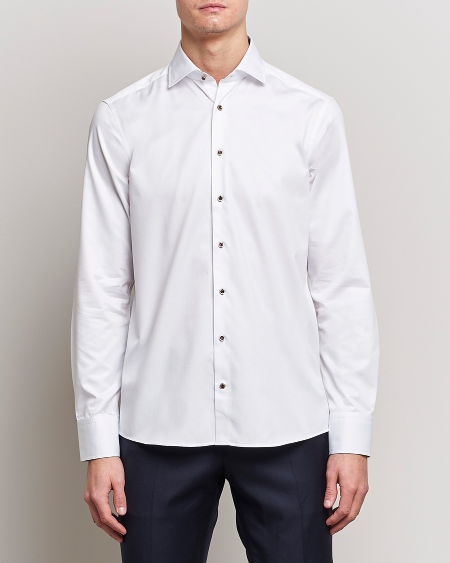 Heren | Overhemden | Stenströms | Slimline Cut Away Contrast Shirt White