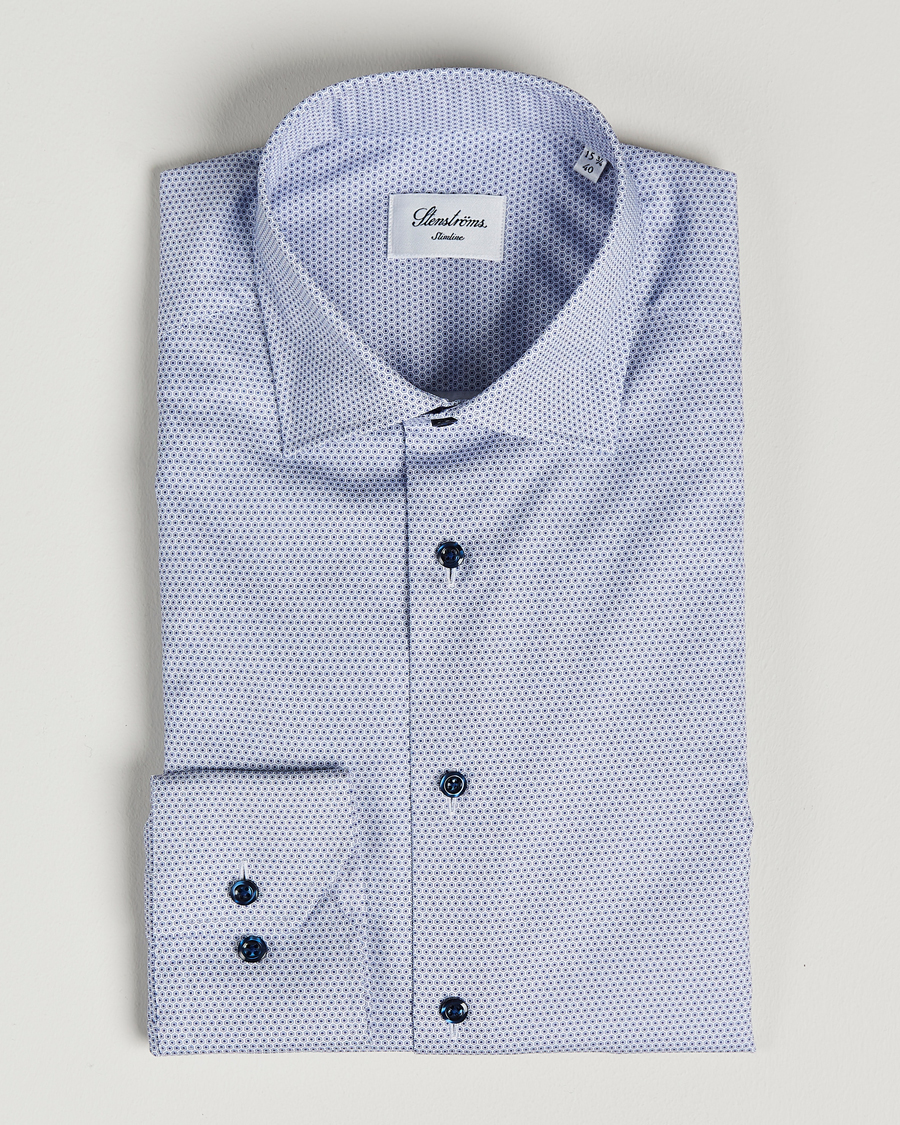 Heren | Overhemden | Stenströms | Slimline Cut Away Micro Print Shirt Blue