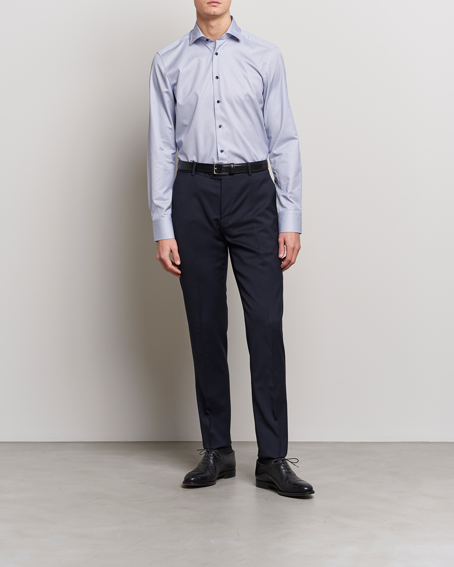 Heren | Overhemden | Stenströms | Slimline Cut Away Micro Print Shirt Blue