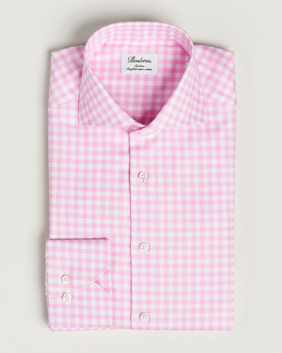 Heren | Overhemden | Stenströms | Slimline Checked Cut Away Shirt Pink