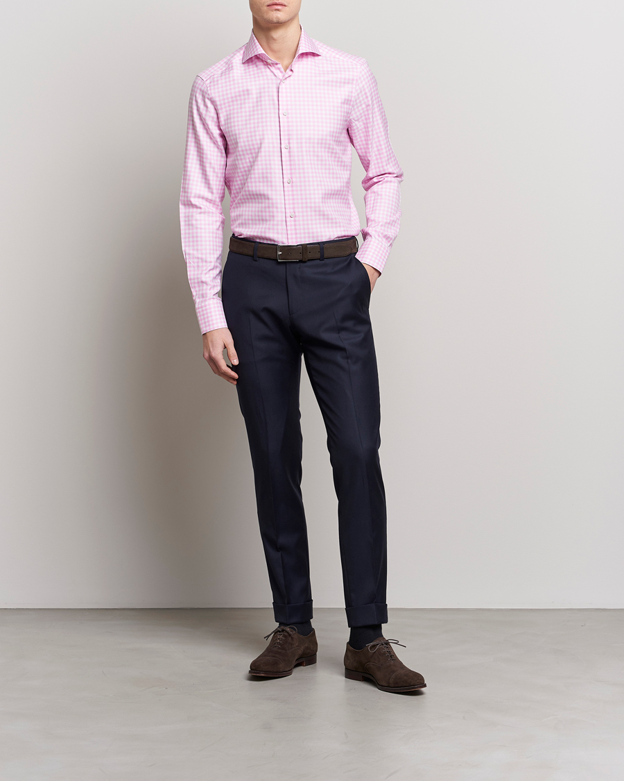 Heren | Overhemden | Stenströms | Slimline Checked Cut Away Shirt Pink