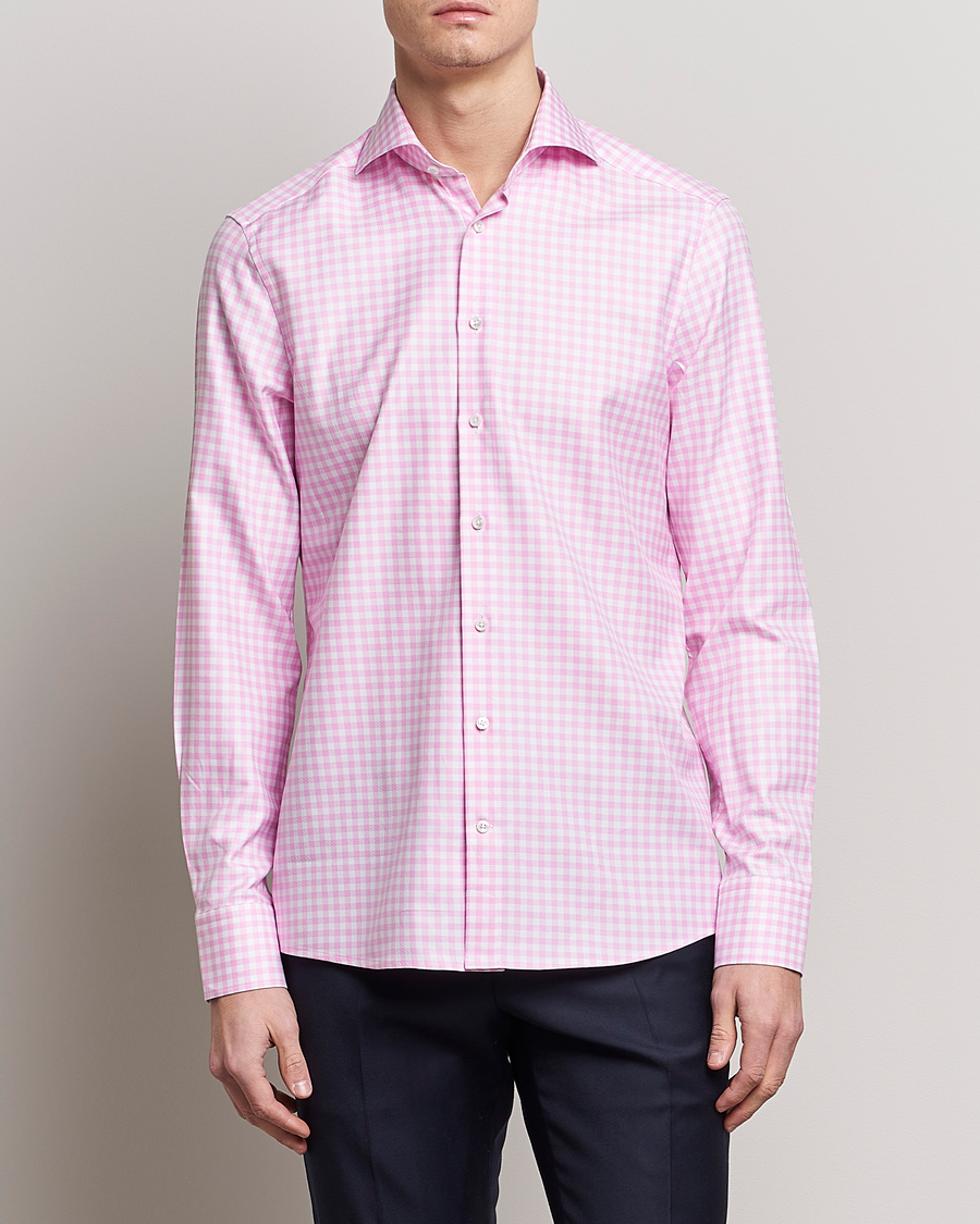 Heren | Overhemden | Stenströms | Slimline Checked Cut Away Shirt Pink