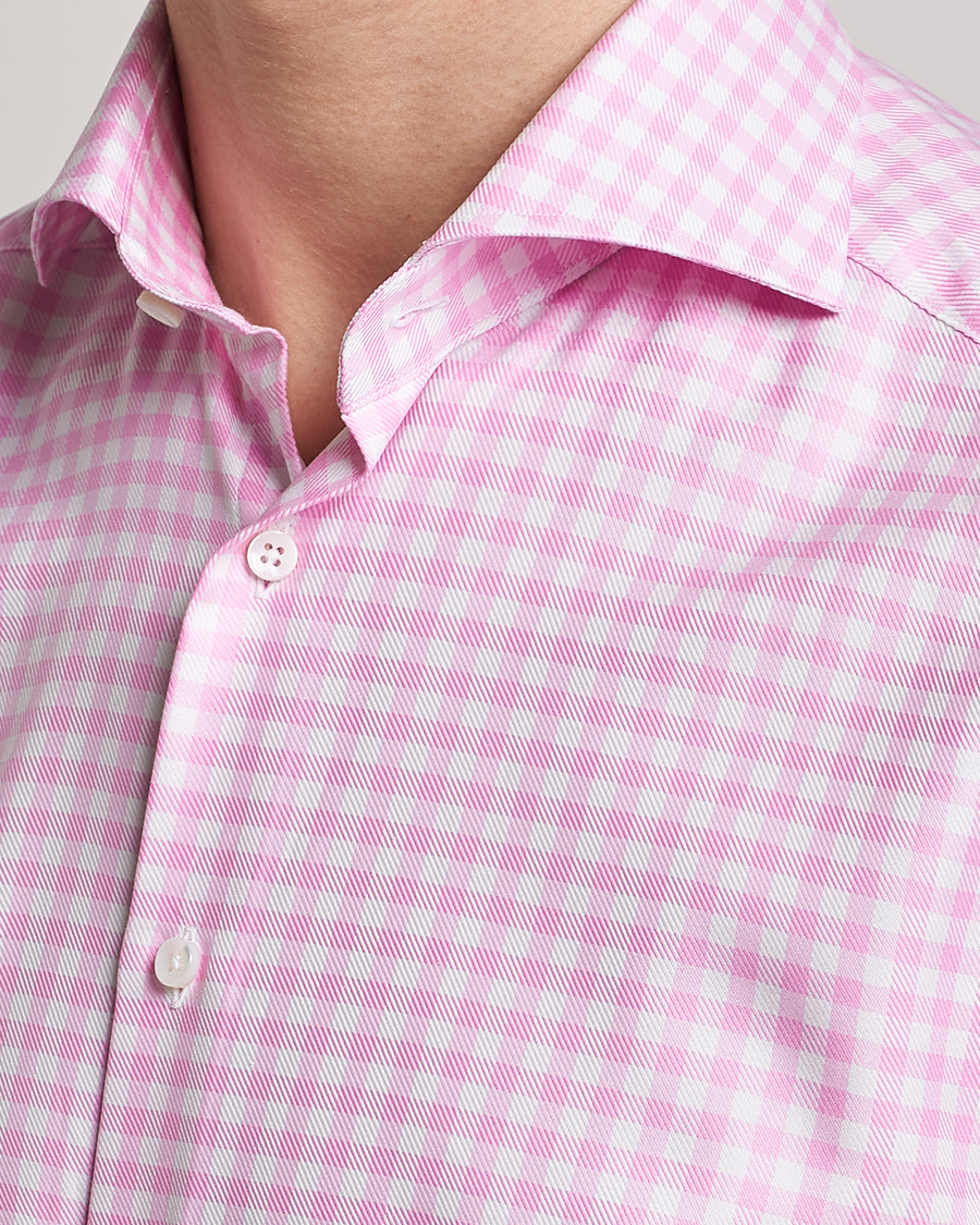Heren | Overhemden | Stenströms | Slimline Checked Cut Away Shirt Pink