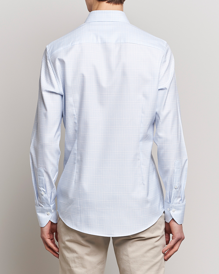 Heren | Overhemden | Stenströms | Slimline Multicheck Cut Away Shirt Light Blue
