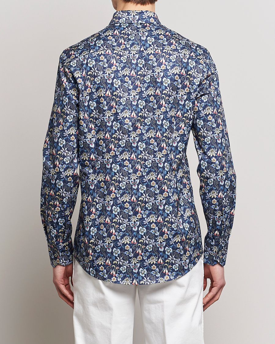 Heren | Overhemden | Stenströms | Slimline Cut Away Flower Print Shirt Blue