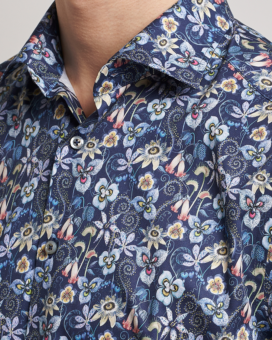 Heren | Overhemden | Stenströms | Slimline Cut Away Flower Print Shirt Blue