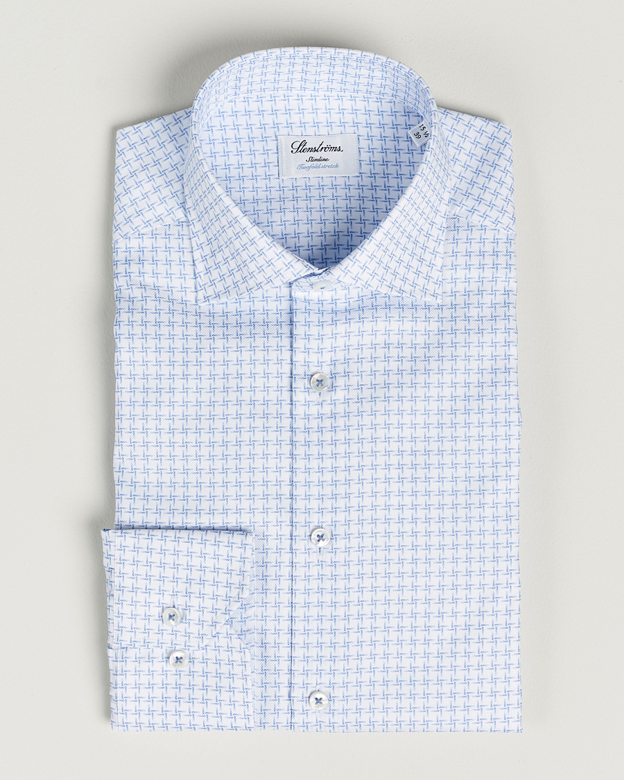 Heren | Overhemden | Stenströms | Slimline Cut Away Micro Print Shirt Blue