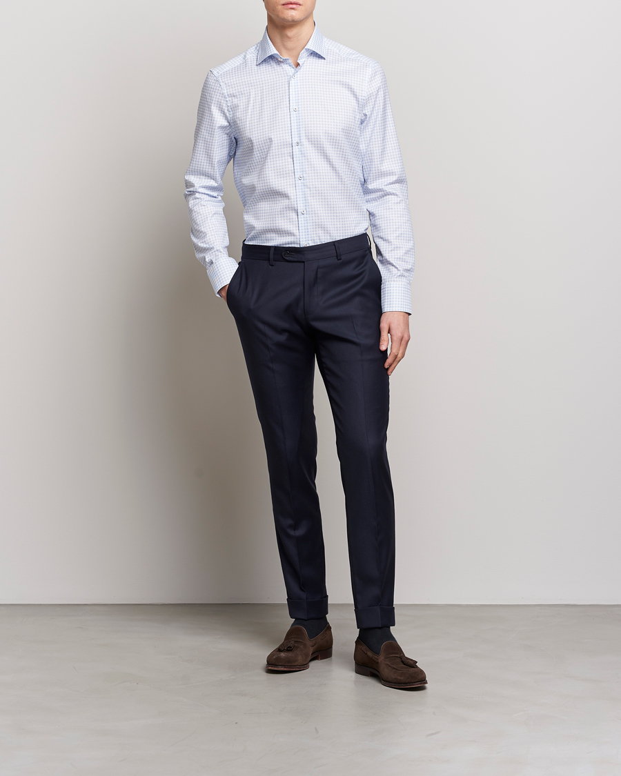 Heren | Overhemden | Stenströms | Slimline Cut Away Micro Print Shirt Blue