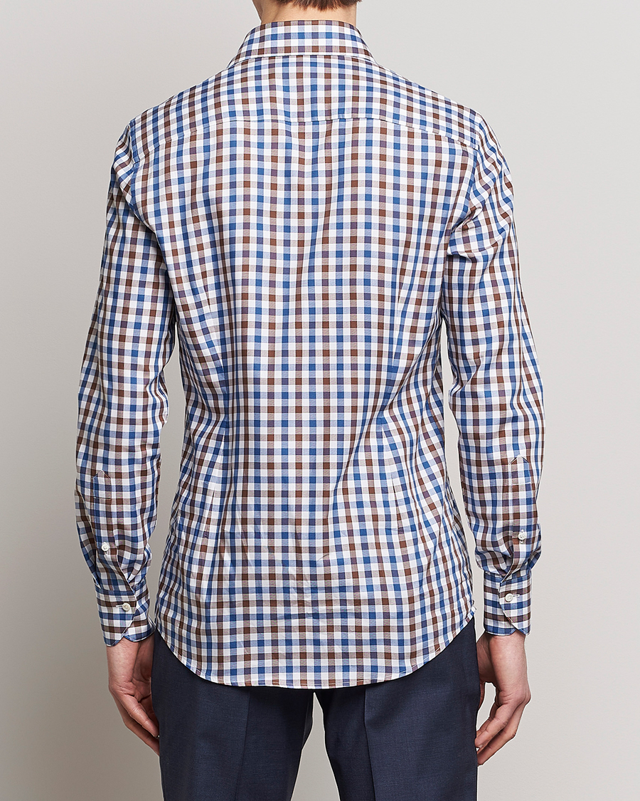 Heren | Overhemden | Stenströms | Slimline Cut Away Gingham Shirt Brown/Blue