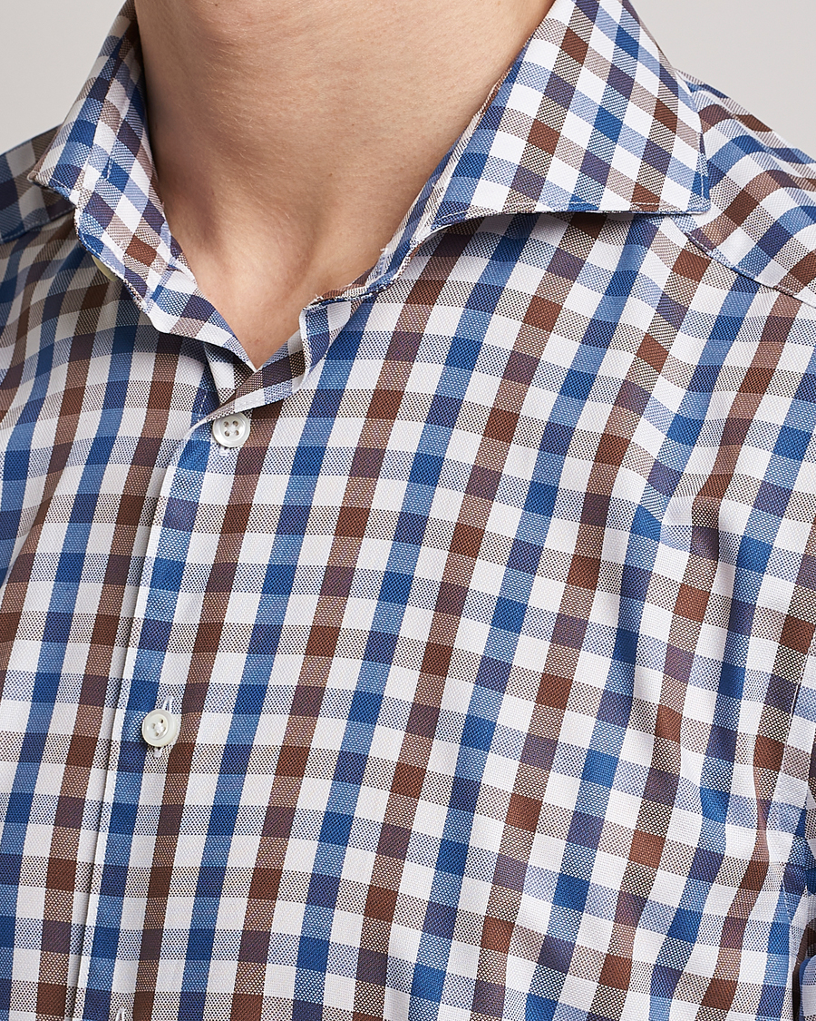 Heren | Overhemden | Stenströms | Slimline Cut Away Gingham Shirt Brown/Blue