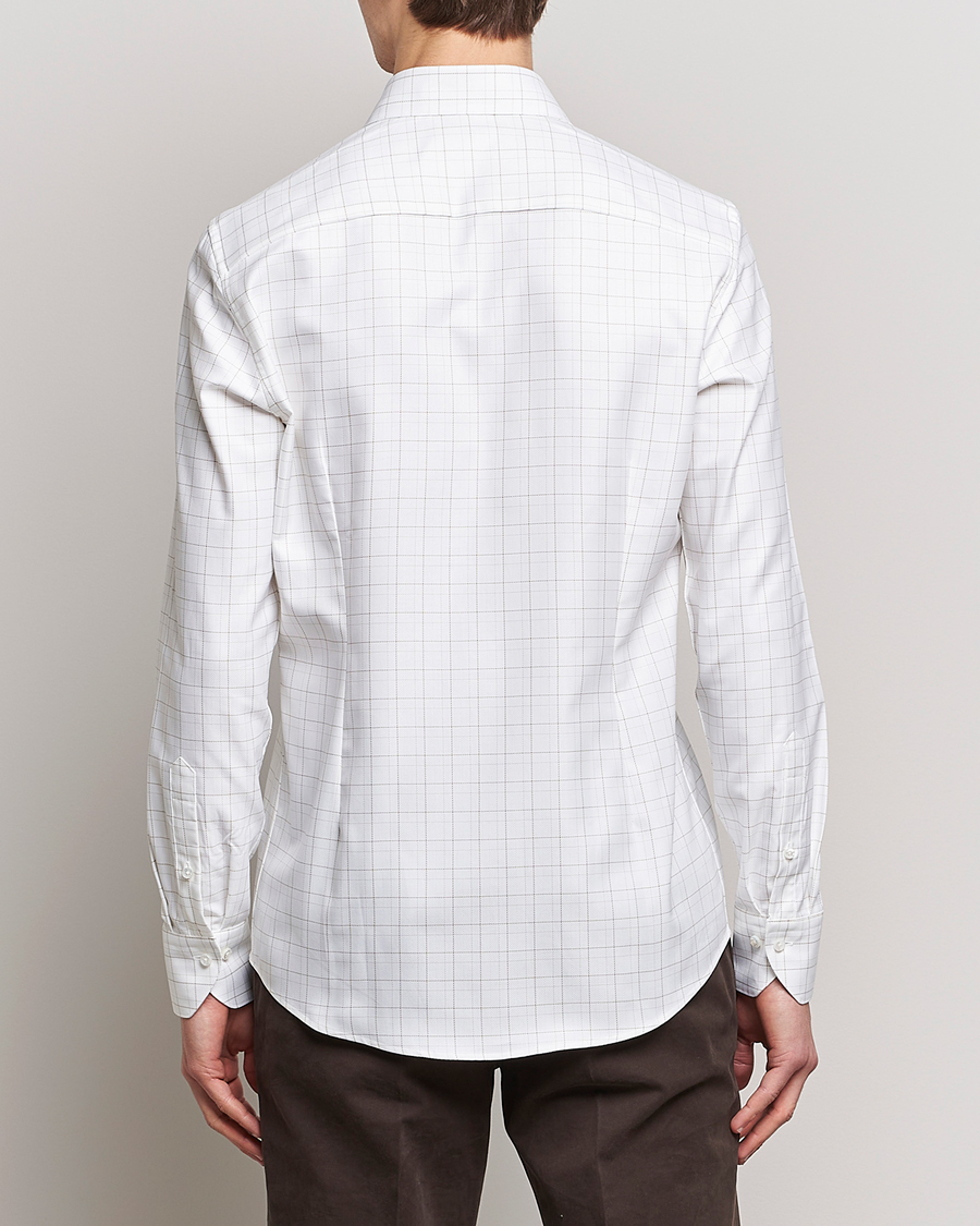 Heren | Overhemden | Stenströms | Slimline Cut Away Windowpane Shirt White/Beige