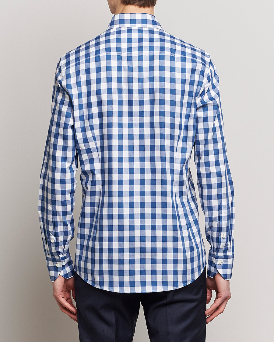 Heren | Overhemden | Stenströms | Slimline Cut Away Large Gingham Shirt Blue