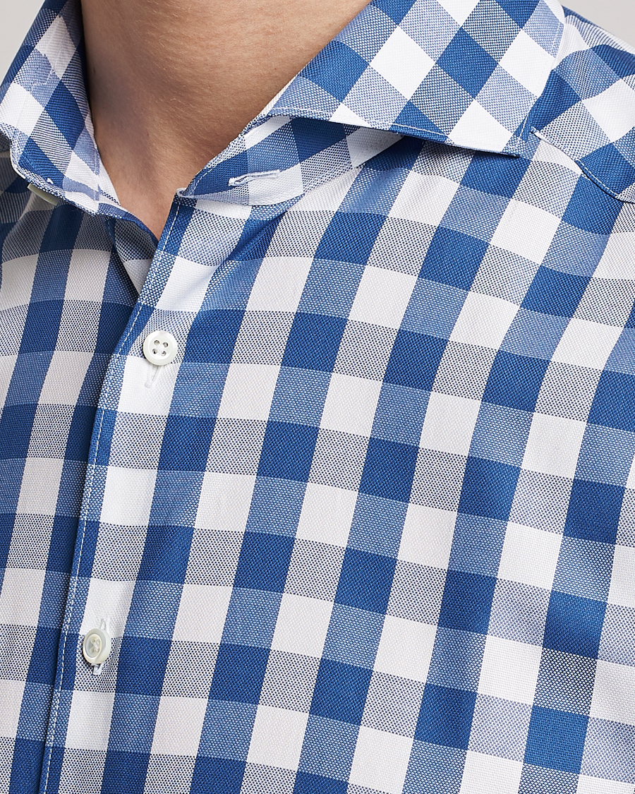 Heren | Overhemden | Stenströms | Slimline Cut Away Large Gingham Shirt Blue