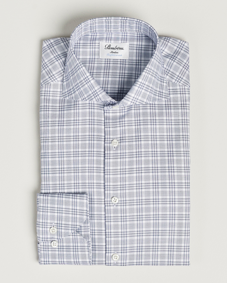 Heren | Overhemden | Stenströms | Slimline Cut Away Multicheck Shirt Blue