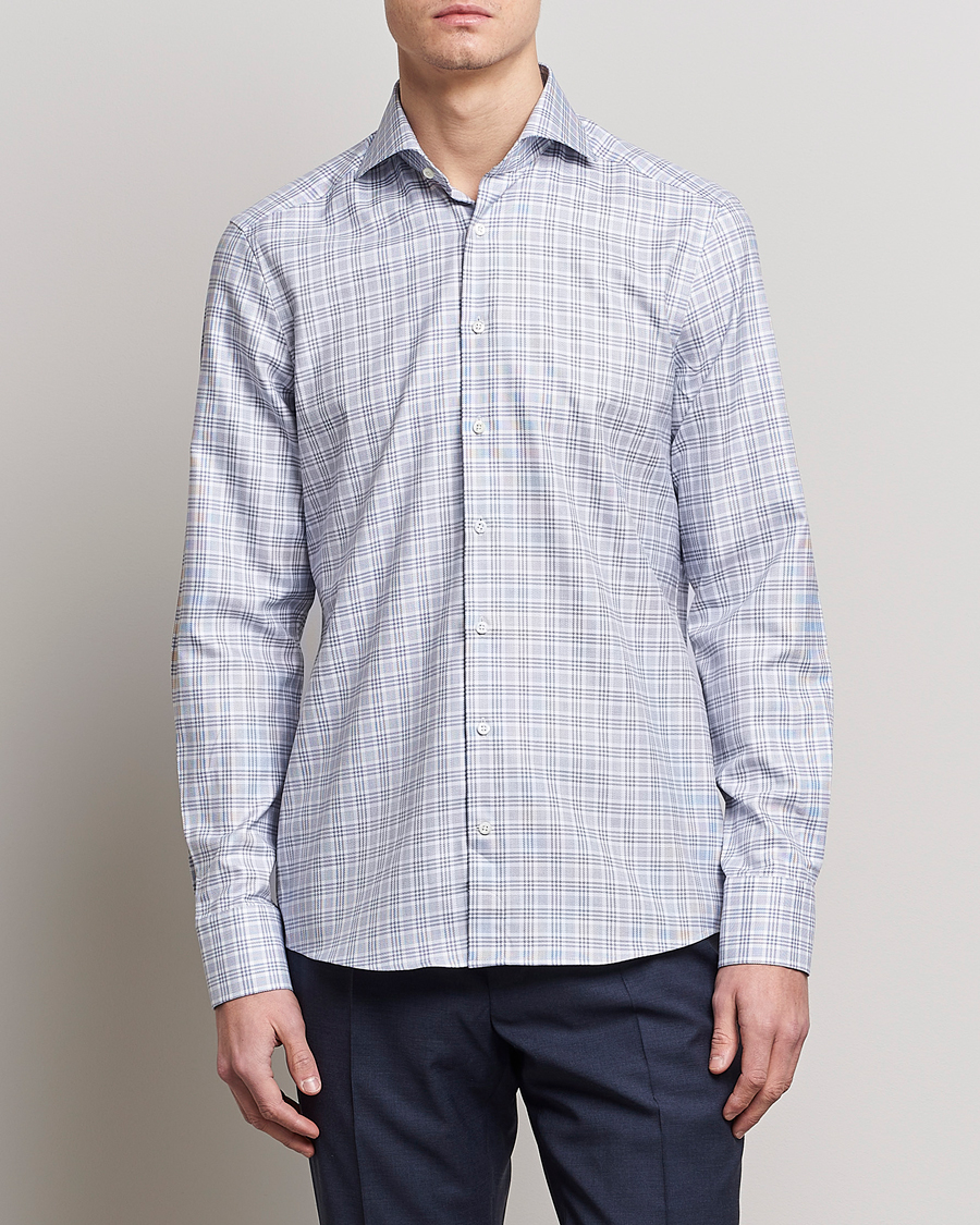 Heren | Overhemden | Stenströms | Slimline Cut Away Multicheck Shirt Blue