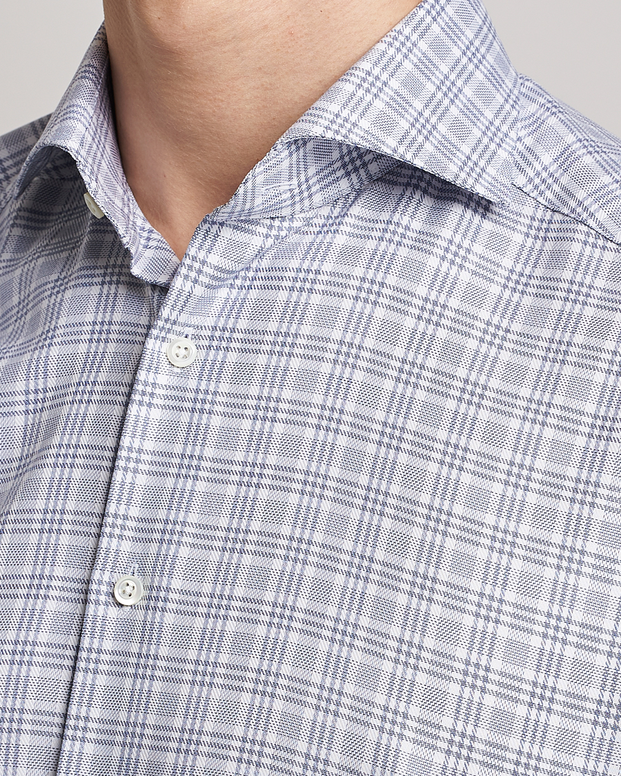 Heren | Overhemden | Stenströms | Slimline Cut Away Multicheck Shirt Blue