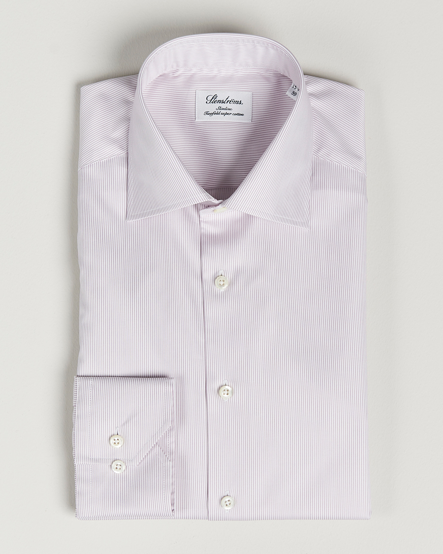 Heren | Overhemden | Stenströms | Slimline Cut Away Thin Stripe Shirt Purple