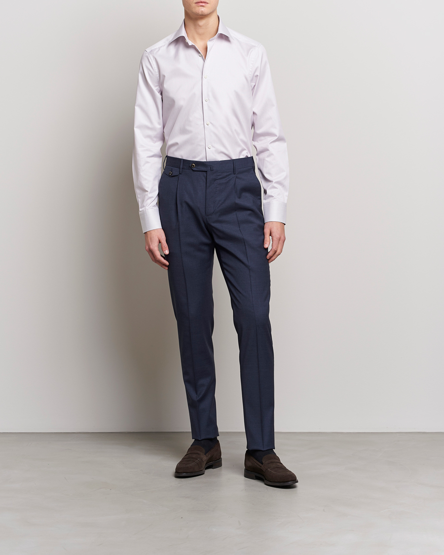 Heren | Overhemden | Stenströms | Slimline Cut Away Thin Stripe Shirt Purple