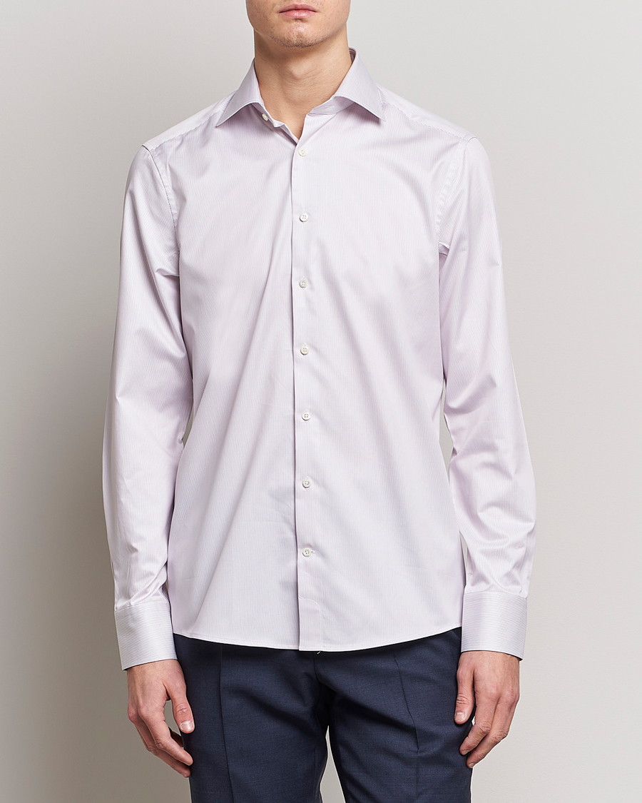 Heren | Overhemden | Stenströms | Slimline Cut Away Thin Stripe Shirt Purple